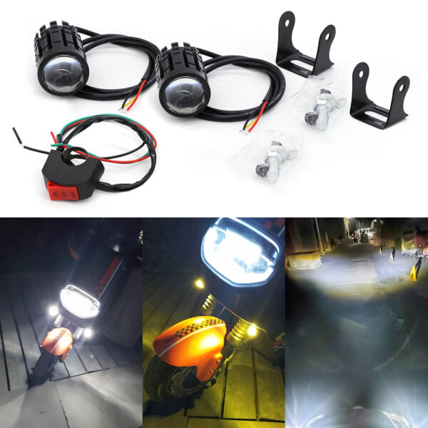 Dual Color LED Motorcycle Auxiliary Headlight - 5000LM, Waterproof, with Control Switch