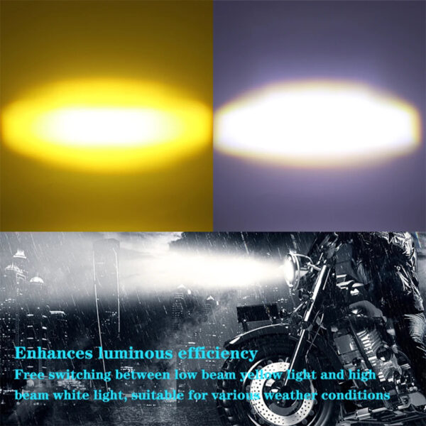 Dual Color LED Motorcycle Auxiliary Headlight - 5000LM, Waterproof, with Control Switch