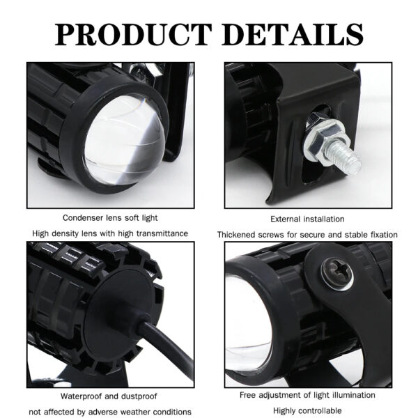 Dual Color LED Motorcycle Auxiliary Headlight - 5000LM, Waterproof, with Control Switch