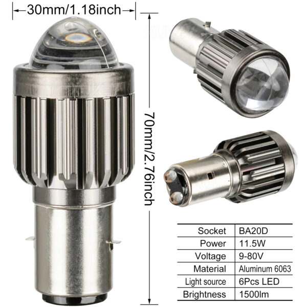 BA20D H6 LED Motorcycle Headlight Bulb - 6000K Xenon White