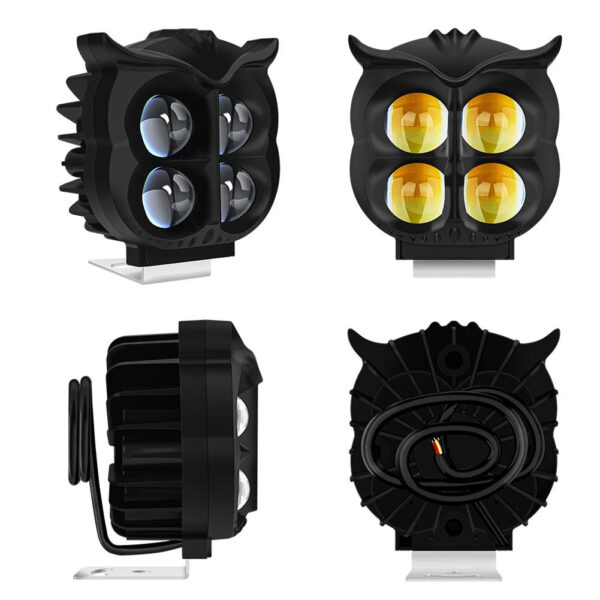 Owl Shape LED Motorcycle Headlight - 4 Modes (R/Y/W)
