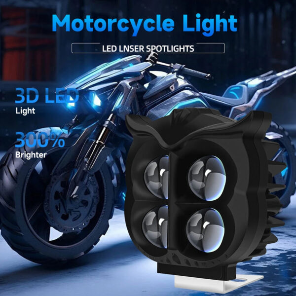 Owl Shape LED Motorcycle Headlight - 4 Modes (R/Y/W)